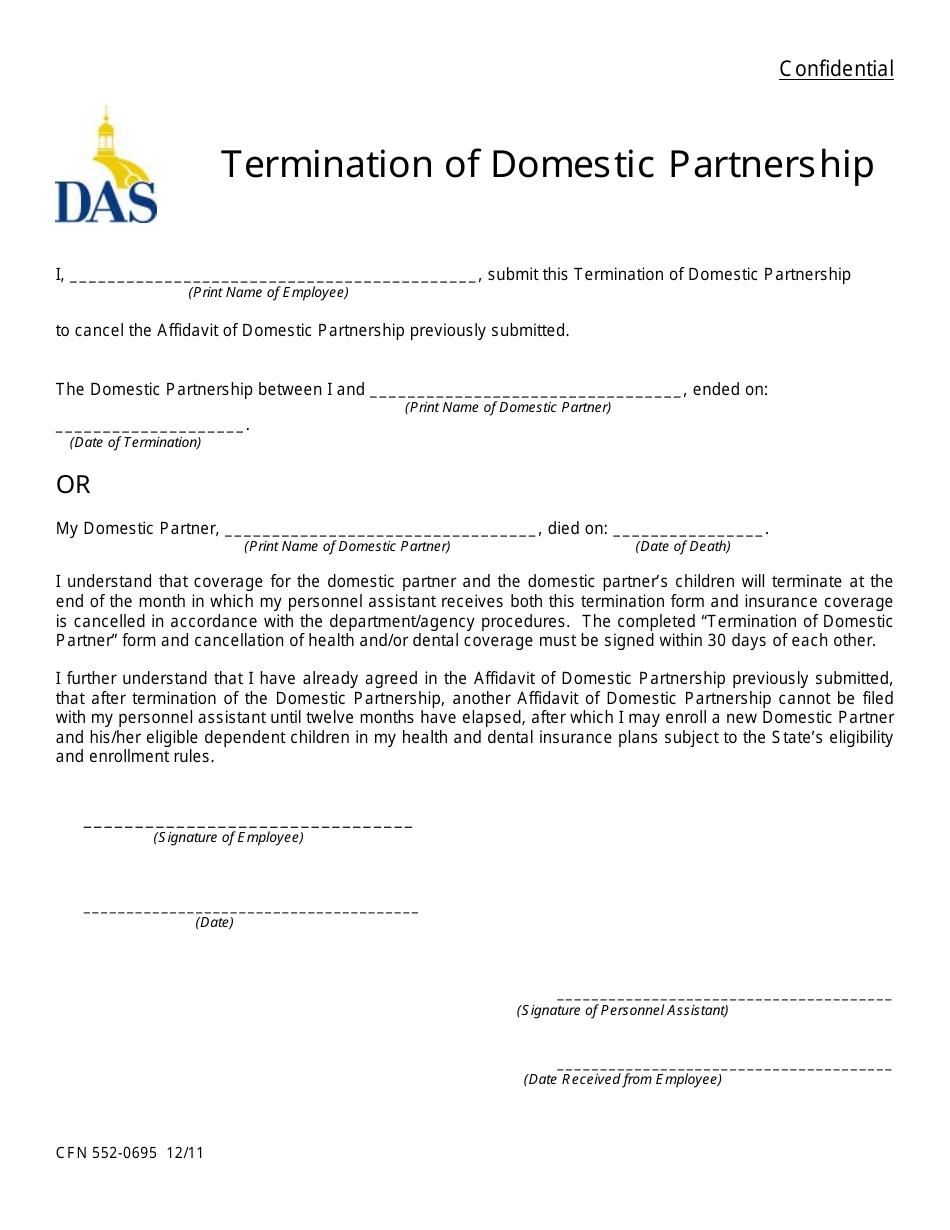 Form CFN552-0695 Termination of Domestic Partnership - Iowa, Page 1