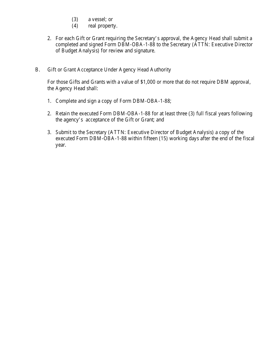 Form DBM-OBA-1-88 Dbm Gift / Grant Acceptance Form - Maryland, Page 4