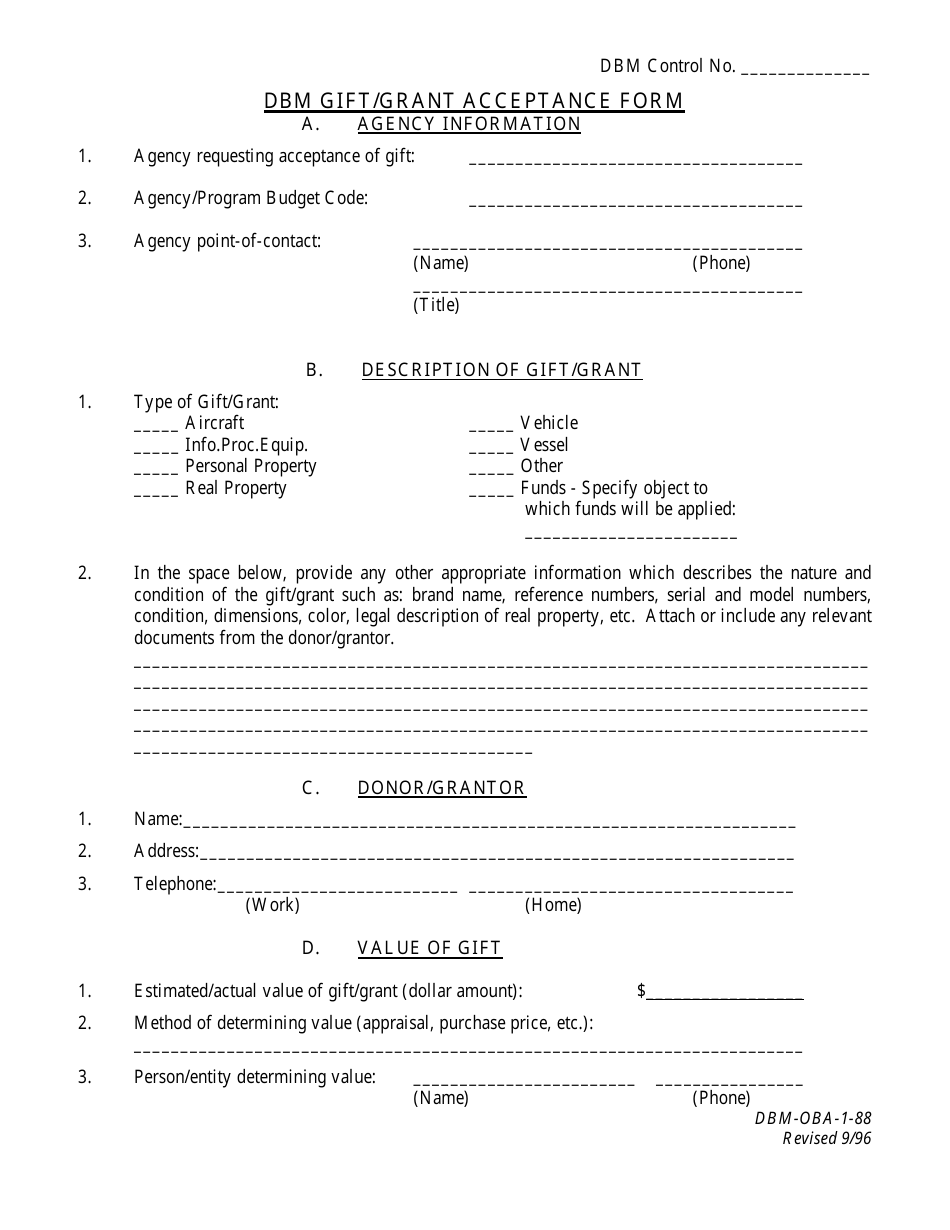 Form DBM-OBA-1-88 Dbm Gift / Grant Acceptance Form - Maryland, Page 5