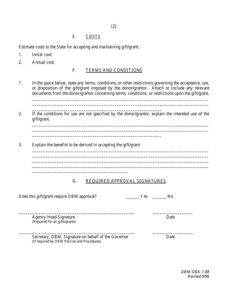 Form DBM-OBA-1-88 Dbm Gift / Grant Acceptance Form - Maryland, Page 6