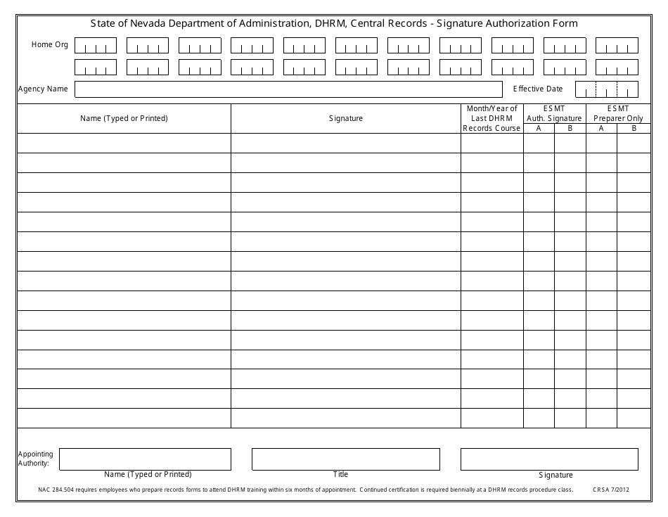 Nevada Signature Authorization Form - Records - Fill Out, Sign Online ...