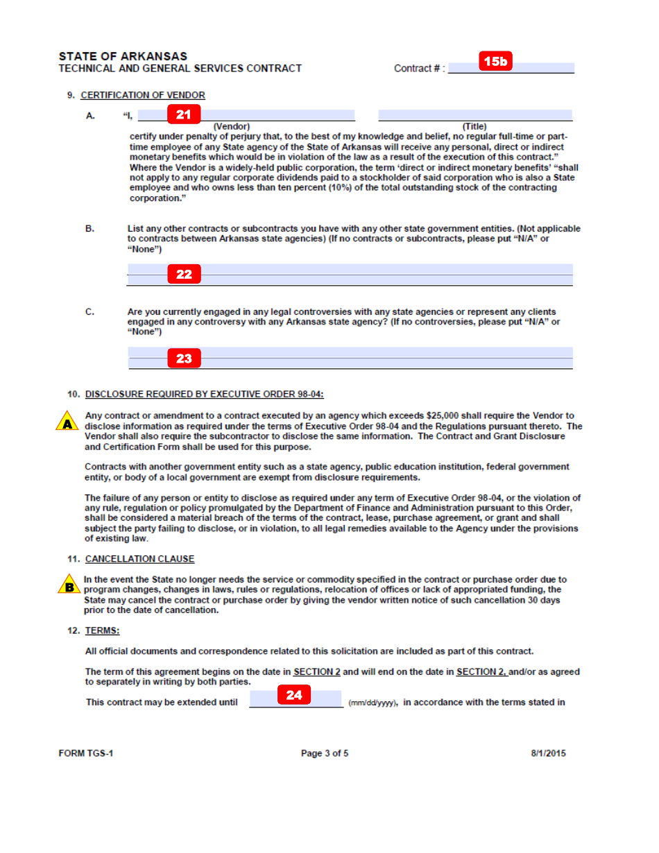 Instructions for Form TGS-1 Technical and General Services Contract - Arkansas, Page 6