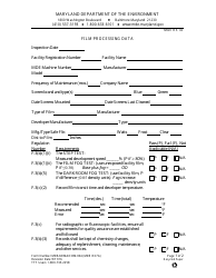 Form MDE/ARMA/COM.004 (MDE RX7A) Film Processing Data - Maryland