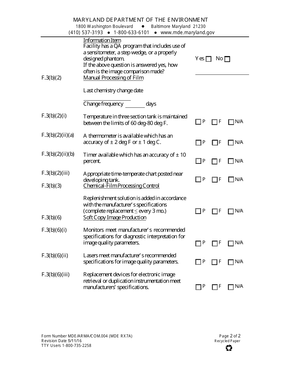 Form MDE / ARMA / COM.004 (MDE RX7A) Film Processing Data - Maryland, Page 2