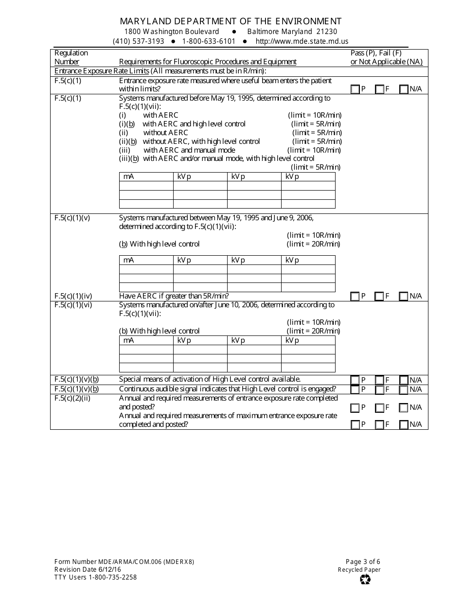 Form MDE / WMA / COM.006 (MDE RX8) Fluoroscopic  Spot Imaging - Maryland, Page 3