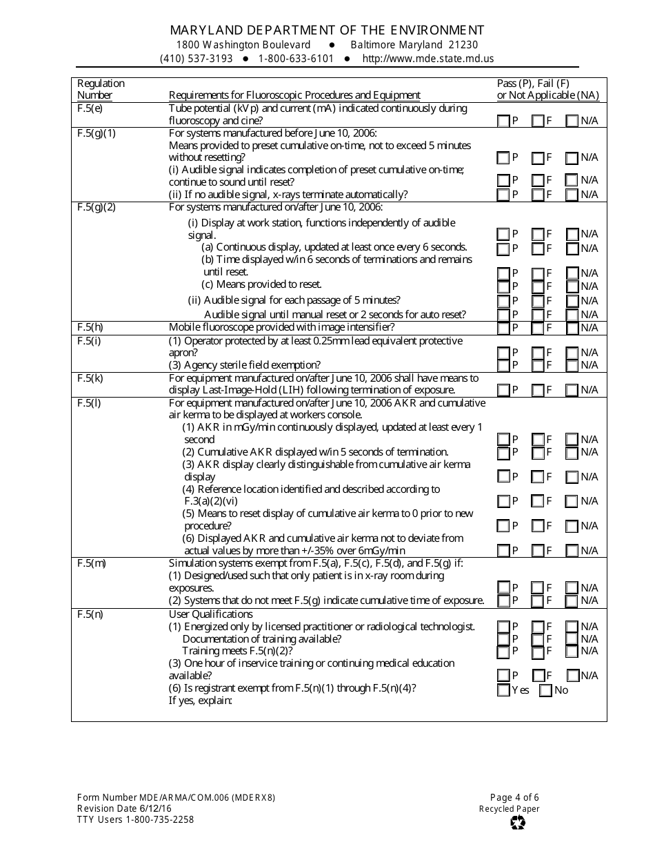 Form MDE / WMA / COM.006 (MDE RX8) Fluoroscopic  Spot Imaging - Maryland, Page 4