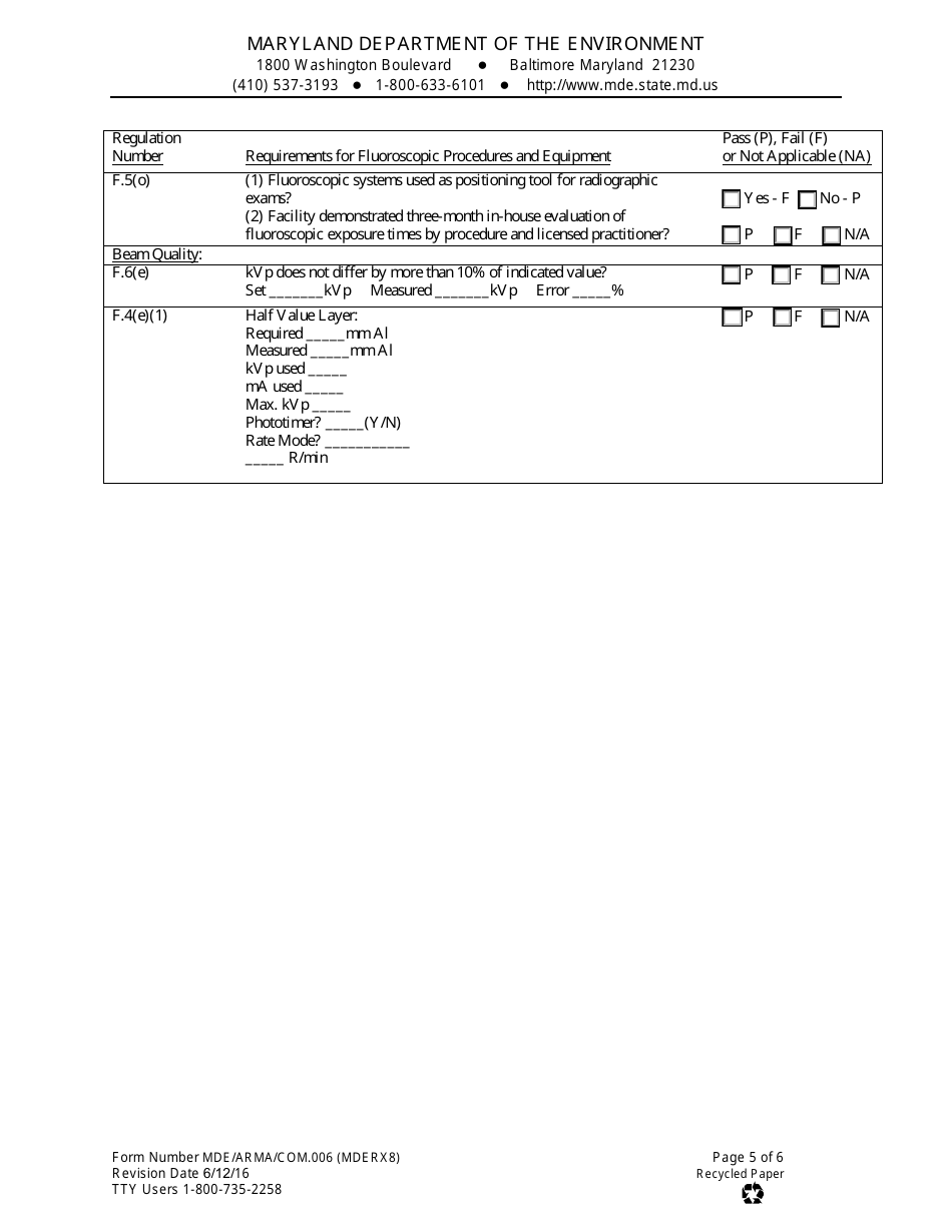 Form MDE / WMA / COM.006 (MDE RX8) Fluoroscopic  Spot Imaging - Maryland, Page 5