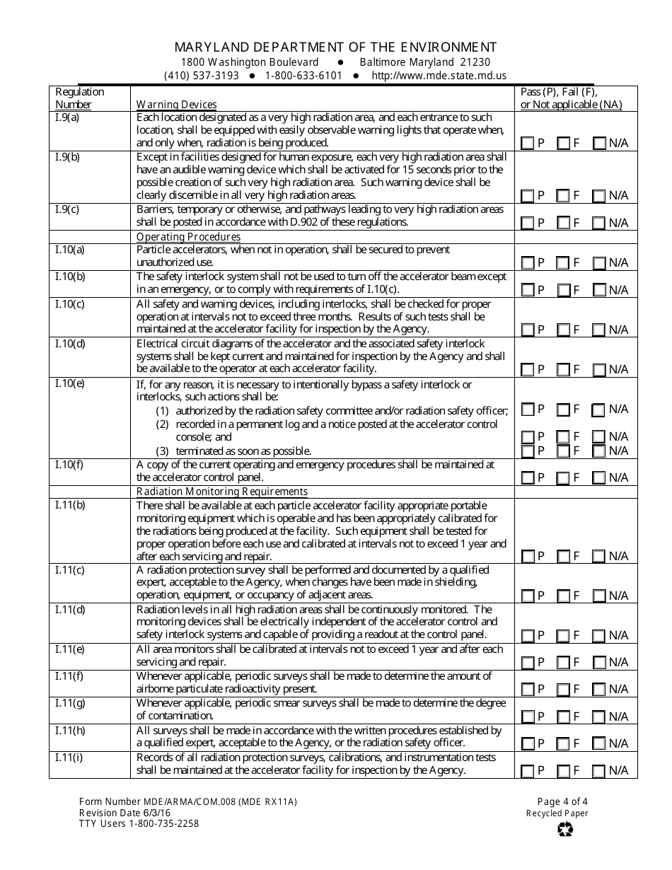 Form MDE RX11A (MDE / ARMA / COM.008) Machine Data Therapeutic - 1 Mev or Greater - Maryland, Page 4