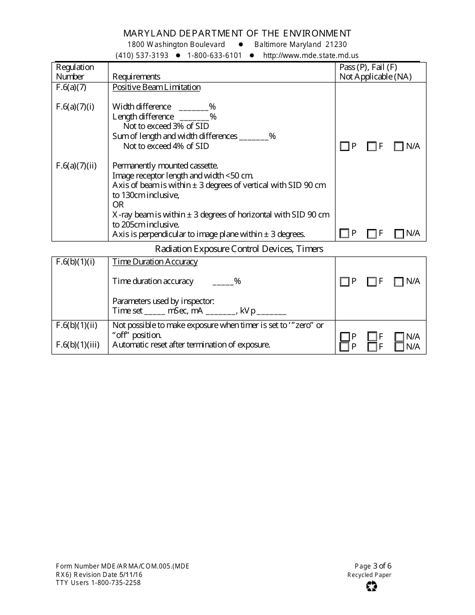 Form MDE RX6 (MDE / ARMA / COM.005) Machine Data - Radiographic - Maryland, Page 3