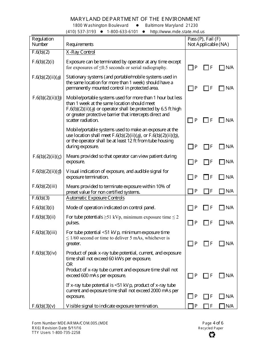 Form MDE RX6 (MDE / ARMA / COM.005) Machine Data - Radiographic - Maryland, Page 4