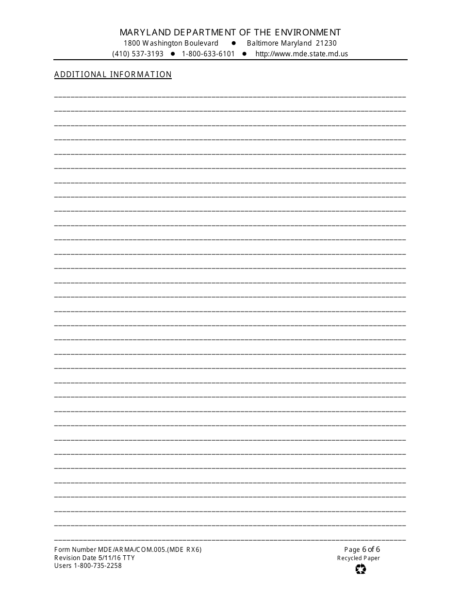 Form MDE RX6 (MDE / ARMA / COM.005) Machine Data - Radiographic - Maryland, Page 6