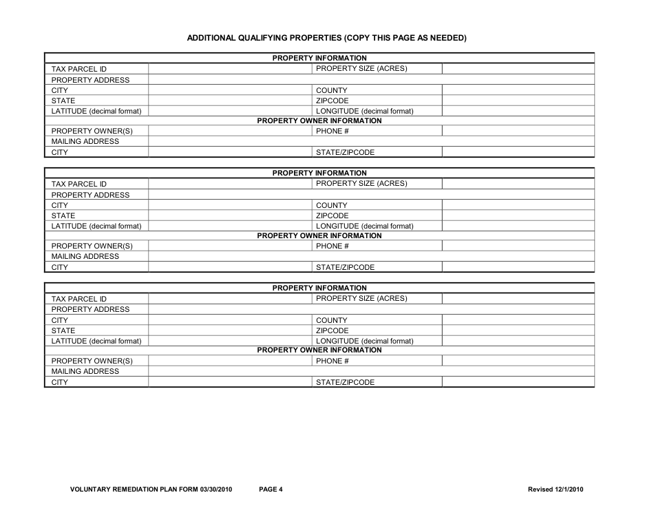 Voluntary Investigation and Remediation Plan Application Form and Checklist - Georgia (United States), Page 4