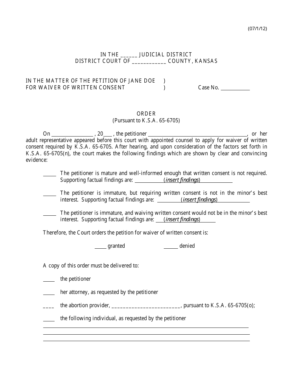 Kansas Rule 173 Order With Findings Fill Out, Sign Online and