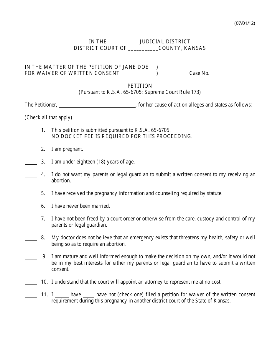 Rule 173 Petition - Kansas, Page 1