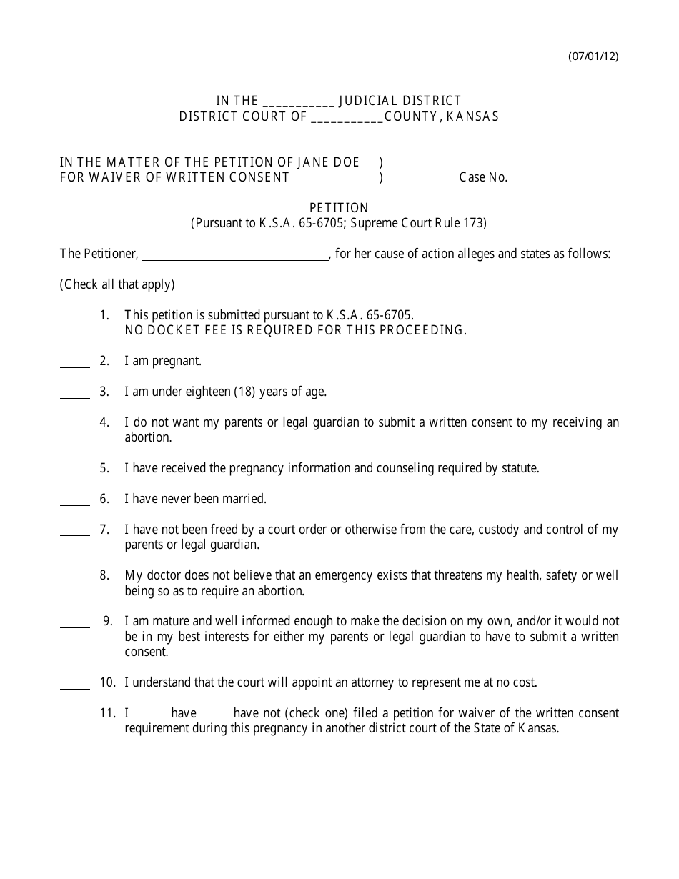 Kansas Rule 173 Petition - Fill Out, Sign Online and Download PDF ...