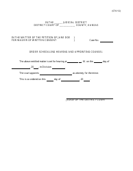 Document preview: Order Scheduling Hearing and Appointing Counsel - Kansas