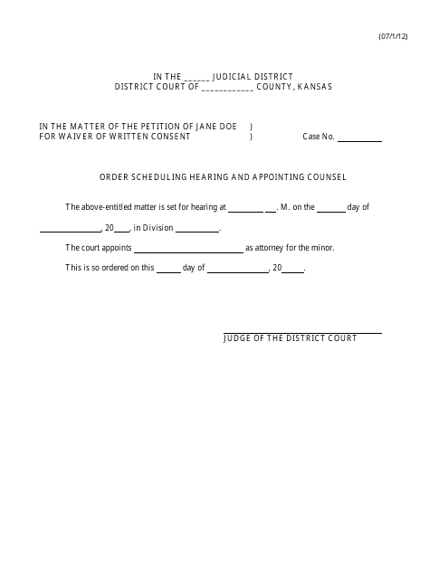Order Scheduling Hearing and Appointing Counsel - Kansas Download Pdf