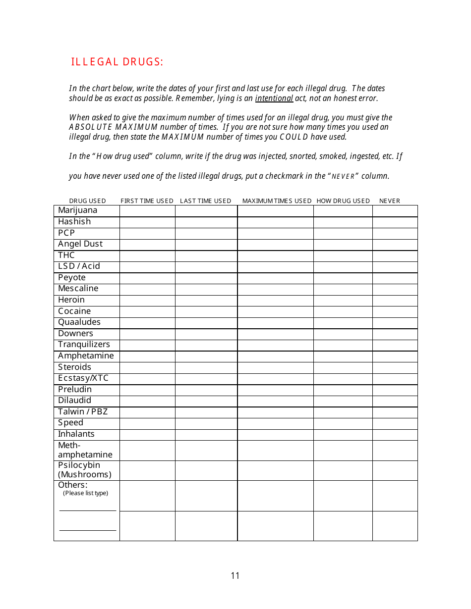 KLEC Form I-2 Pre-employment Polygraph Questionnaire - Kentucky, Page 11