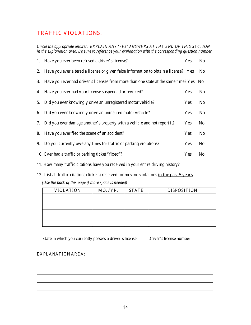 KLEC Form I-2 Pre-employment Polygraph Questionnaire - Kentucky, Page 14