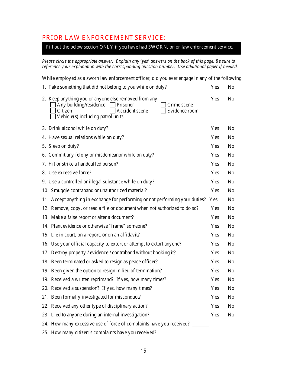 KLEC Form I-2 Pre-employment Polygraph Questionnaire - Kentucky, Page 15