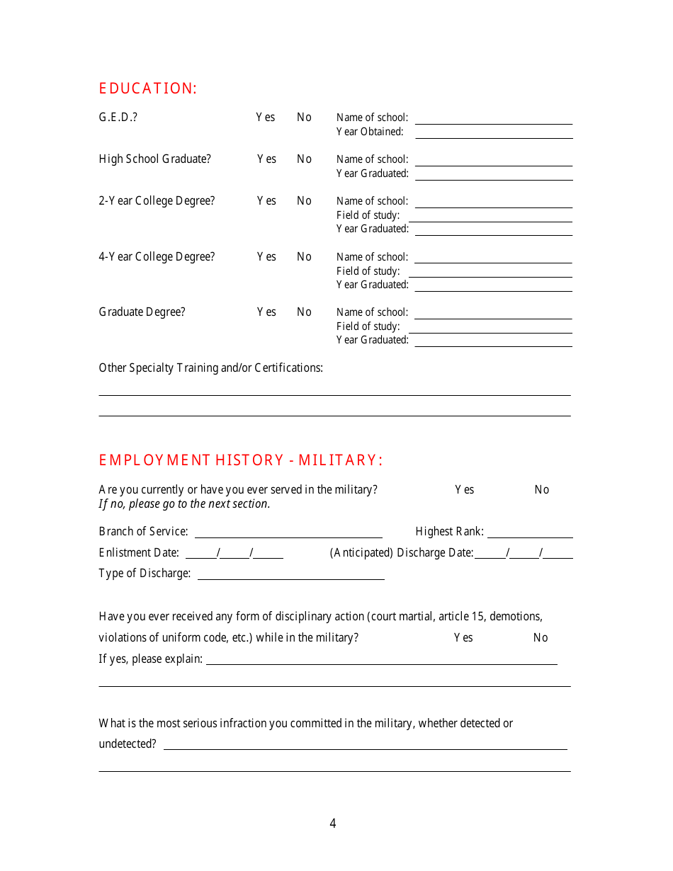 KLEC Form I-2 Pre-employment Polygraph Questionnaire - Kentucky, Page 4