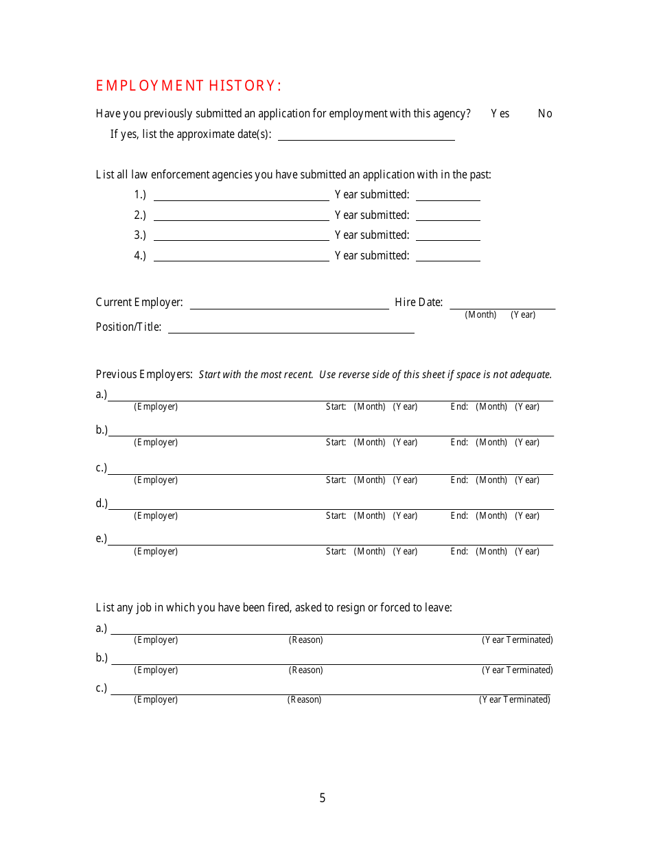 KLEC Form I-2 Pre-employment Polygraph Questionnaire - Kentucky, Page 5