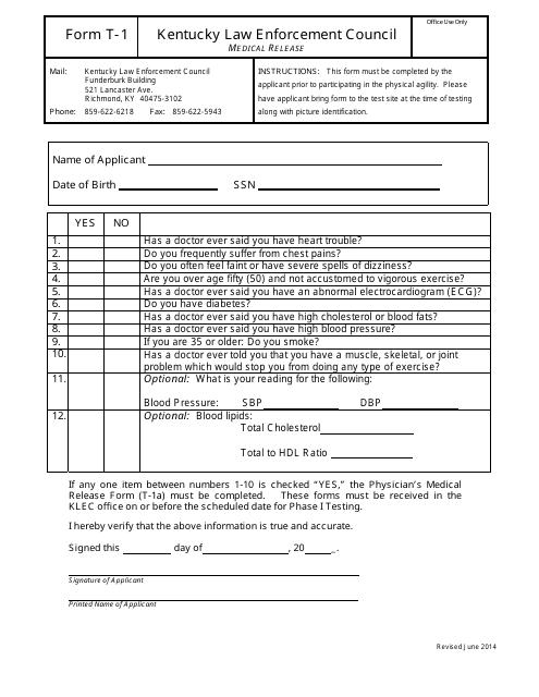 KLEC Form T-1  Printable Pdf