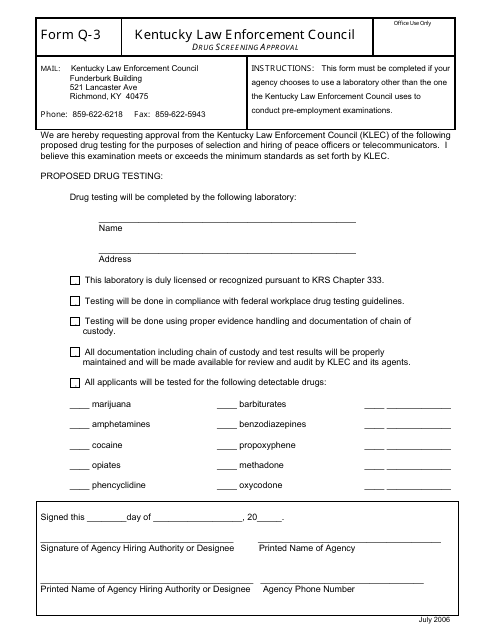 KLEC Form Q-3  Printable Pdf