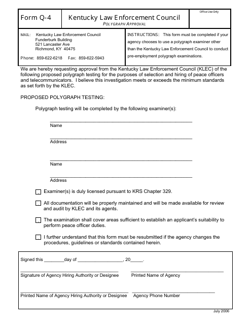 KLEC Form Q-4 Polygraph Approval - Kentucky