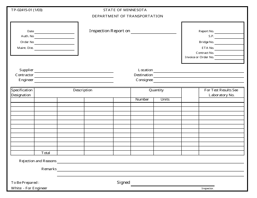 Form TP-02415-01 Inspection Report - Minnesota