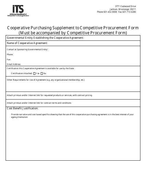 Cooperative Purchasing Supplement to Competitive Procurement Form - Mississippi Download Pdf