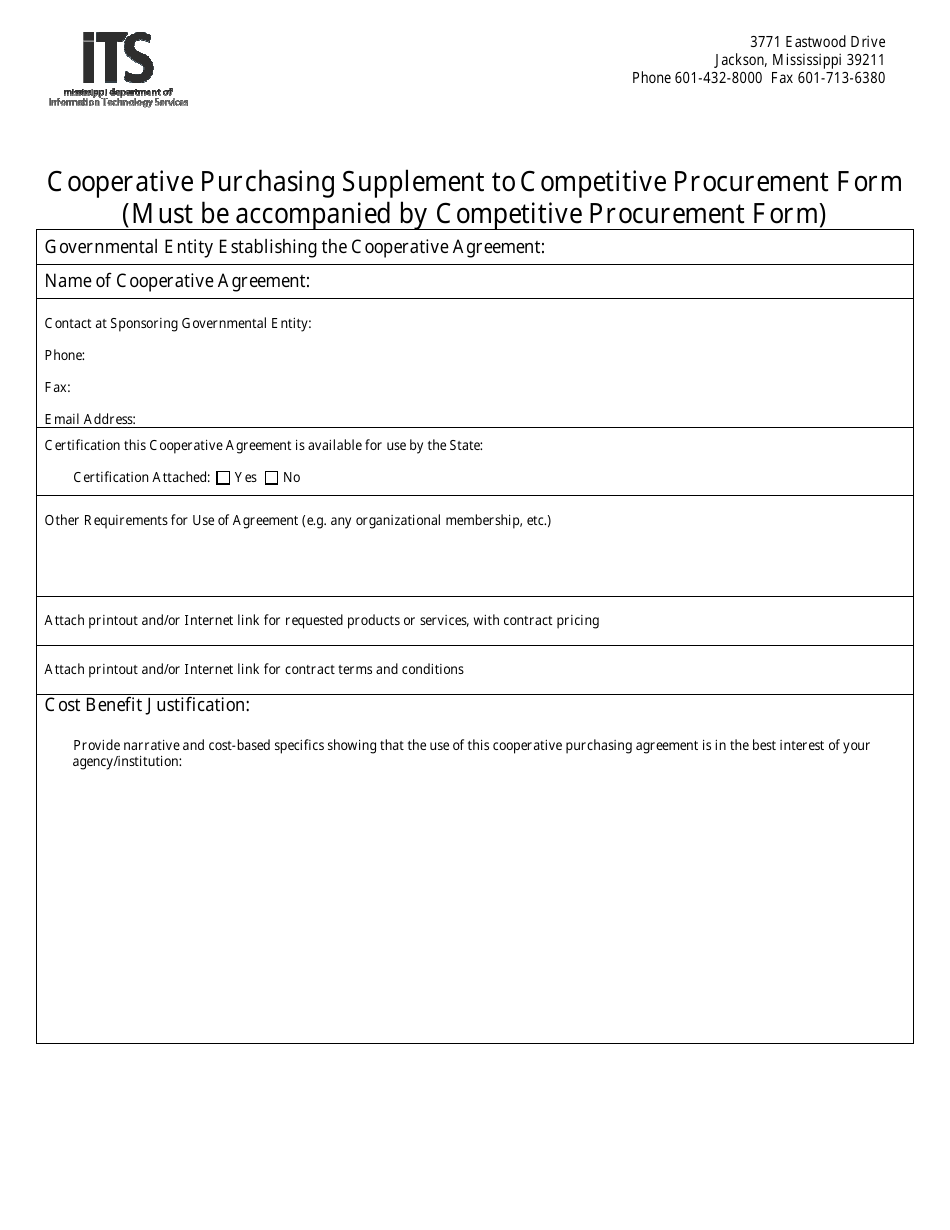 Cooperative Purchasing Supplement to Competitive Procurement Form - Mississippi, Page 1