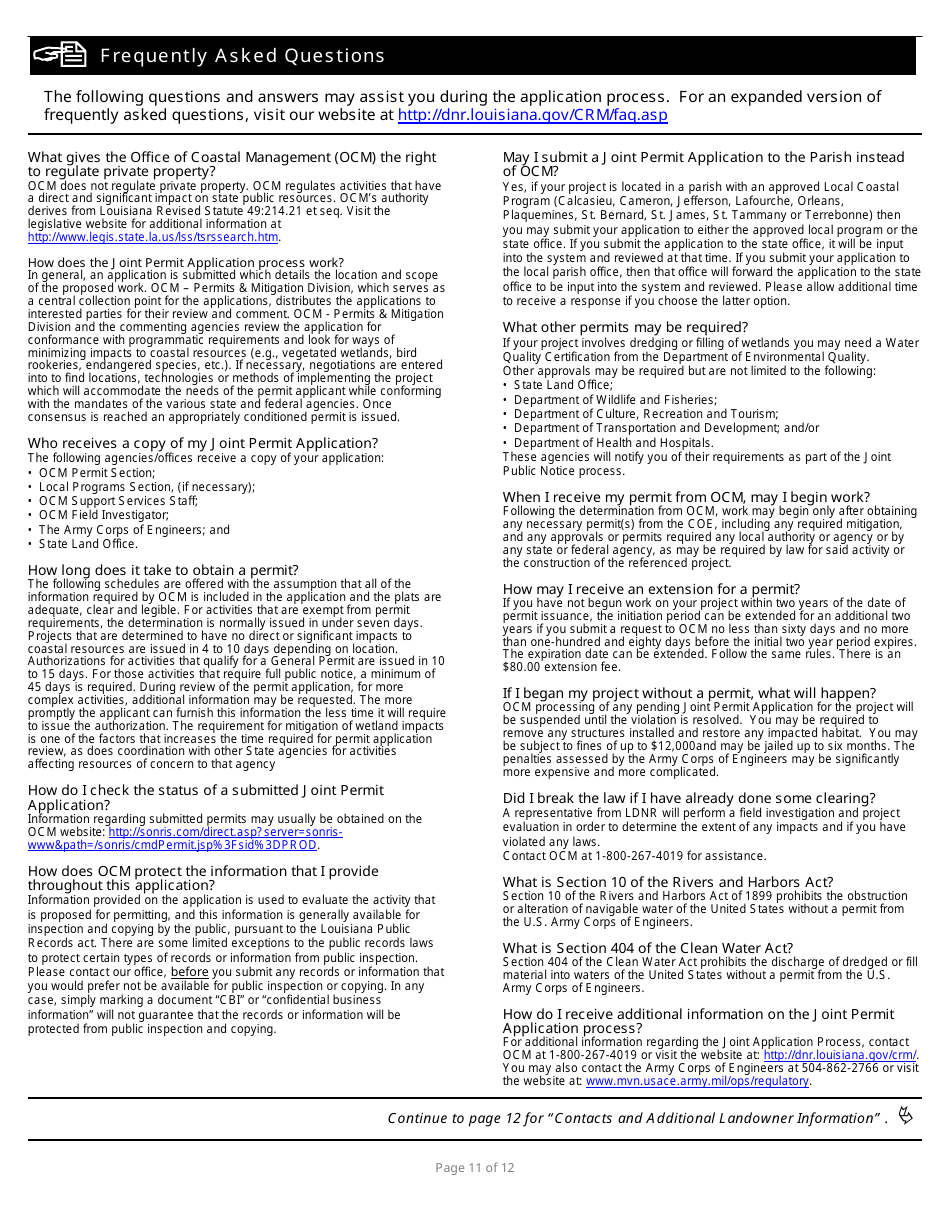 Joint Permit Application for Work Within the Louisiana Coastal Zone - Louisiana, Page 11