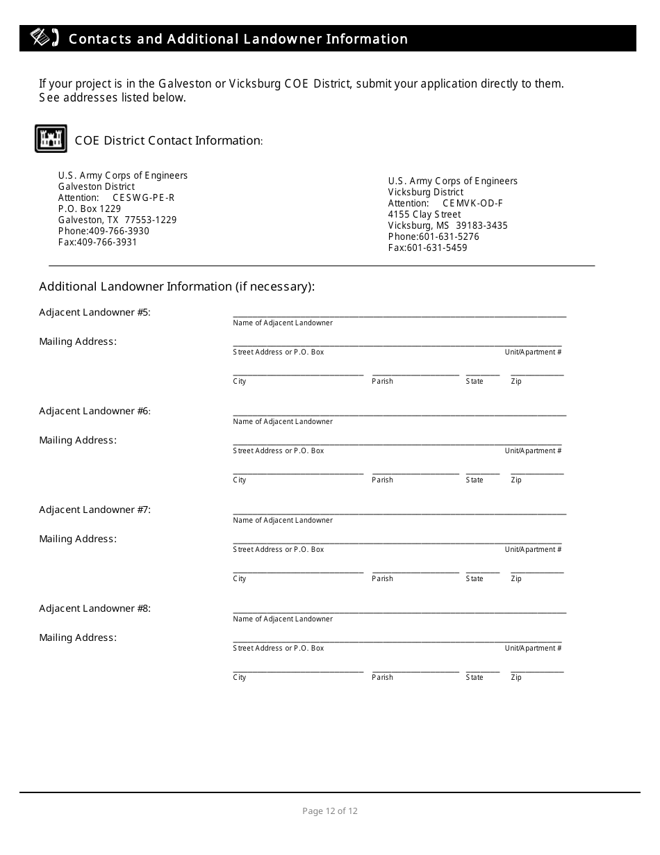 Joint Permit Application for Work Within the Louisiana Coastal Zone - Louisiana, Page 12