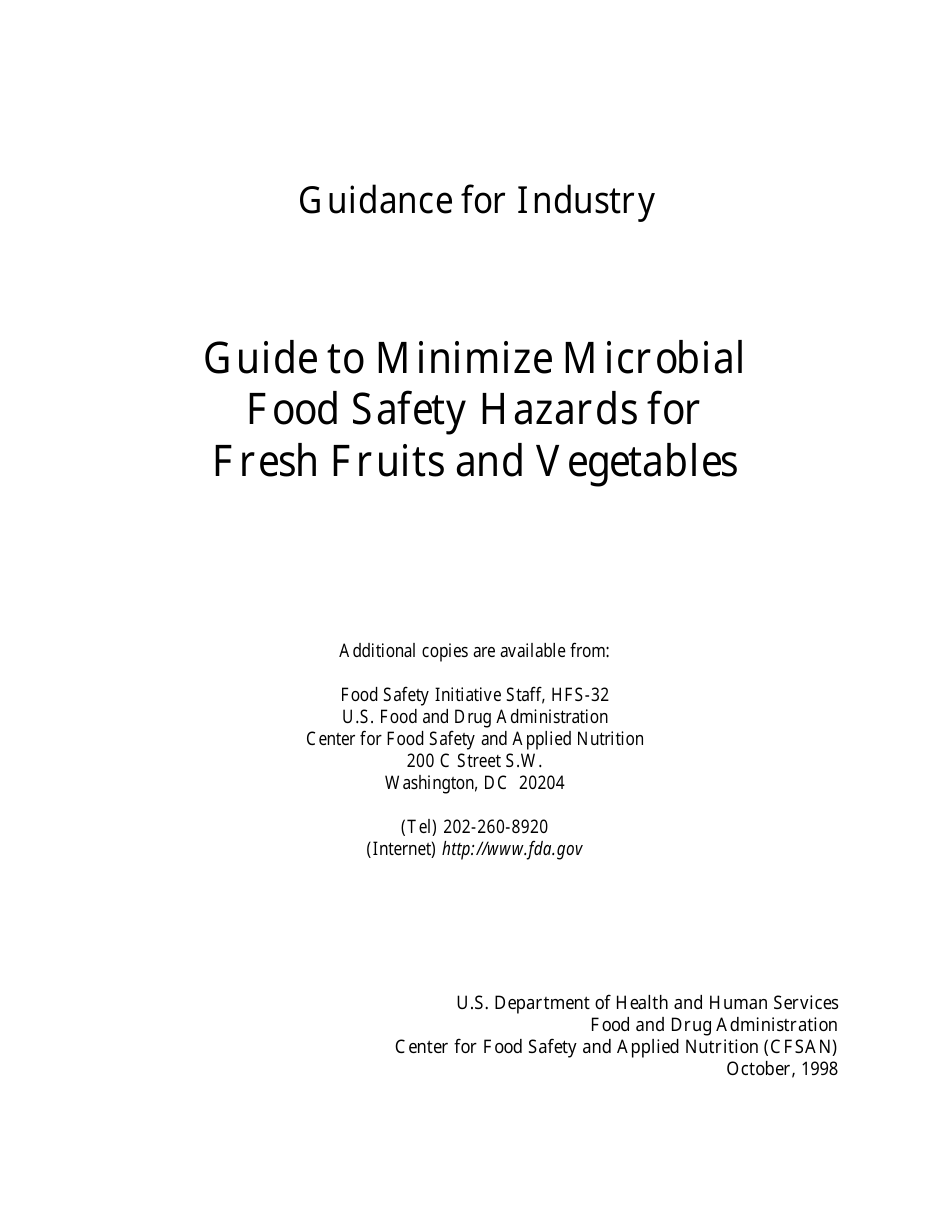 Guide to Minimize Microbial Food Safety Hazards for Fresh Fruits and  Vegetables Download Printable PDF | Templateroller