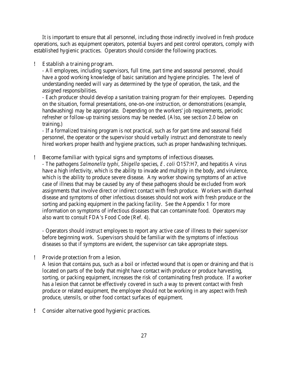 Guide to Minimize Microbial Food Safety Hazards for Fresh Fruits and Vegetables, Page 33