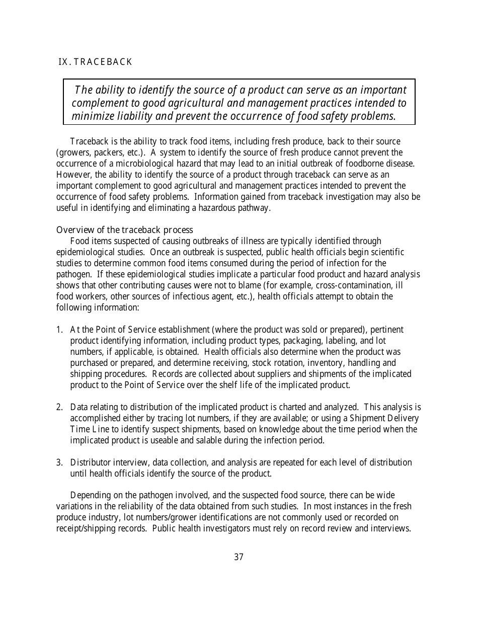 Guide to Minimize Microbial Food Safety Hazards for Fresh Fruits and Vegetables, Page 43