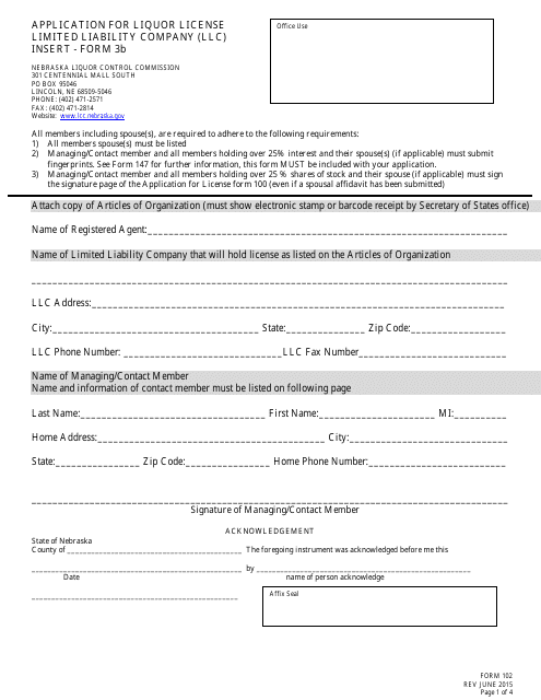 Form 102 (3B)  Printable Pdf