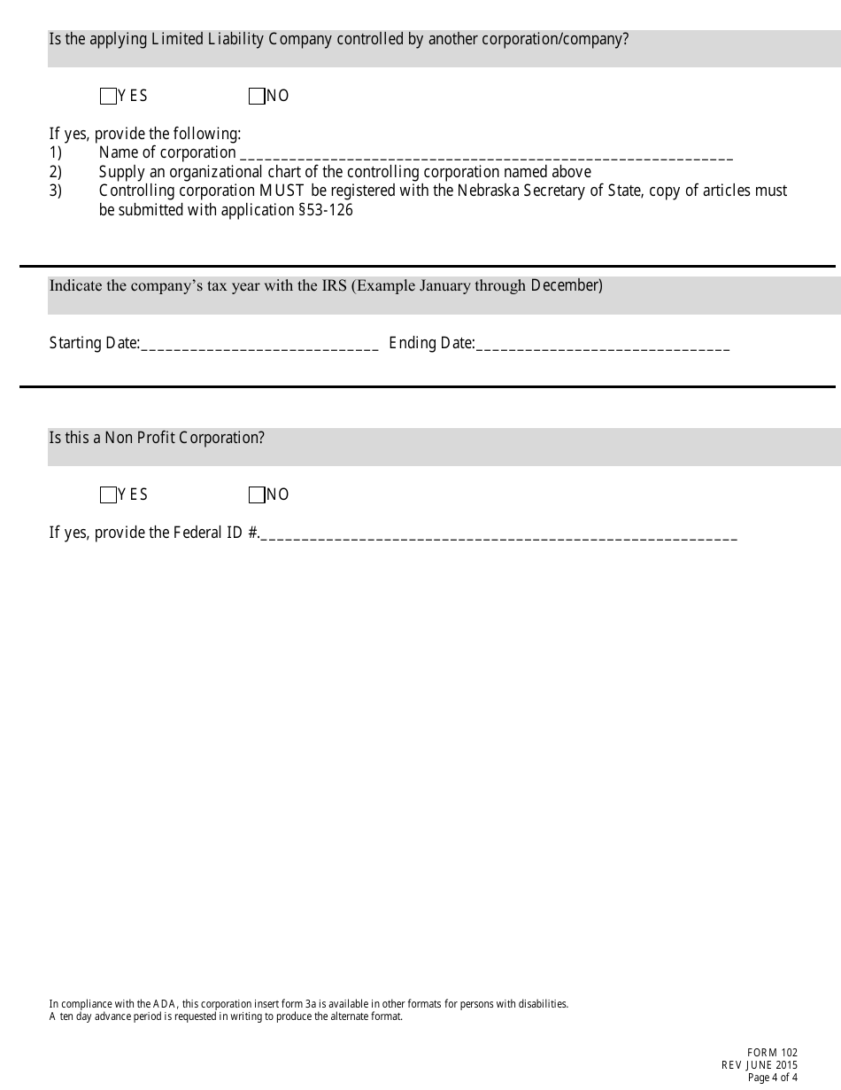 Form 102 (3B) Application for Liquor License Limited Liability Company - Nebraska, Page 4