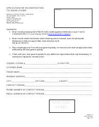 Document preview: Form 113 Application for Reconstruction to Liquor License - Nebraska