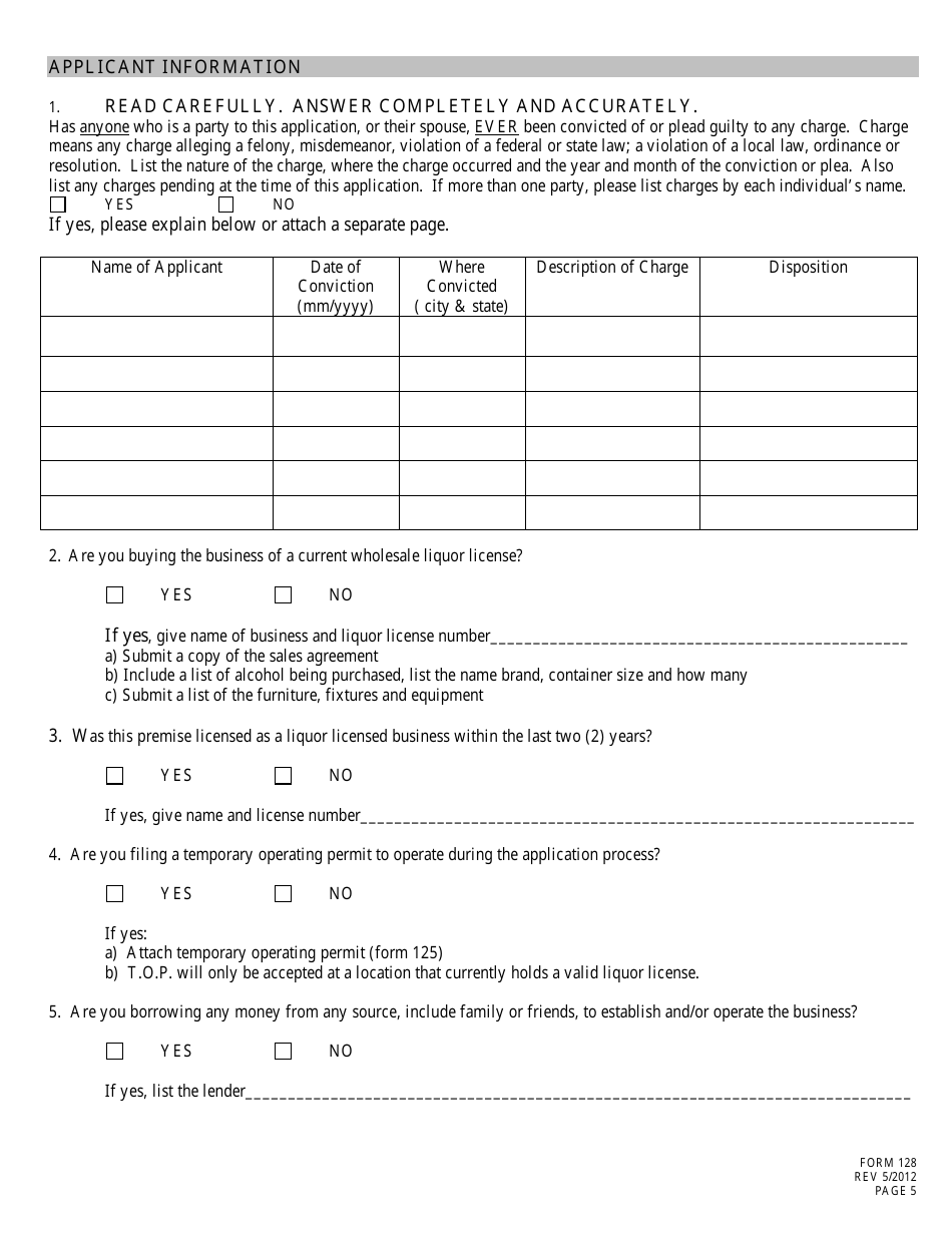 Form 128 Application for Liquor License - Wholesale - Nebraska, Page 5