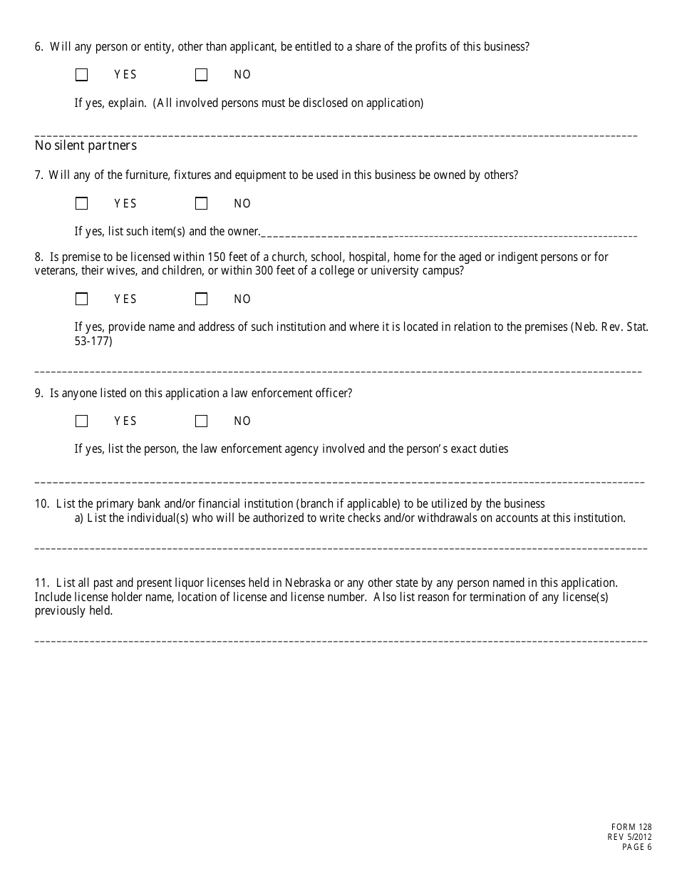 Form 128 Application for Liquor License - Wholesale - Nebraska, Page 6
