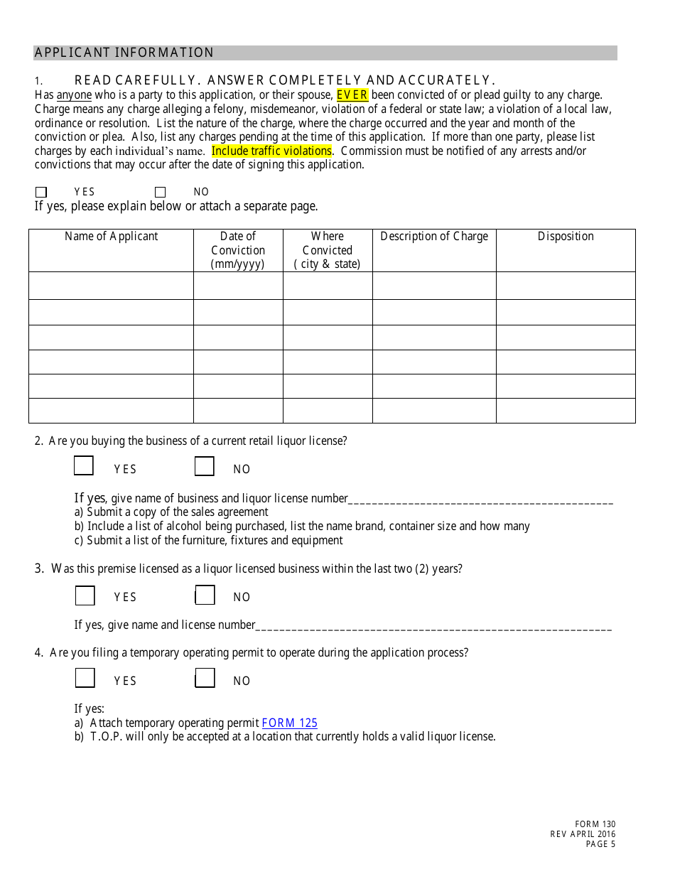 Form 130 Application for Liquor License Microdistillery - Nebraska, Page 5