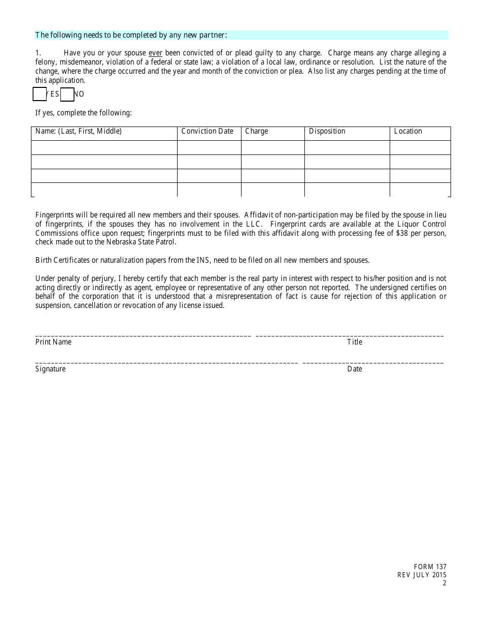 Form 137 Request for Change in Partnership - Nebraska, Page 2