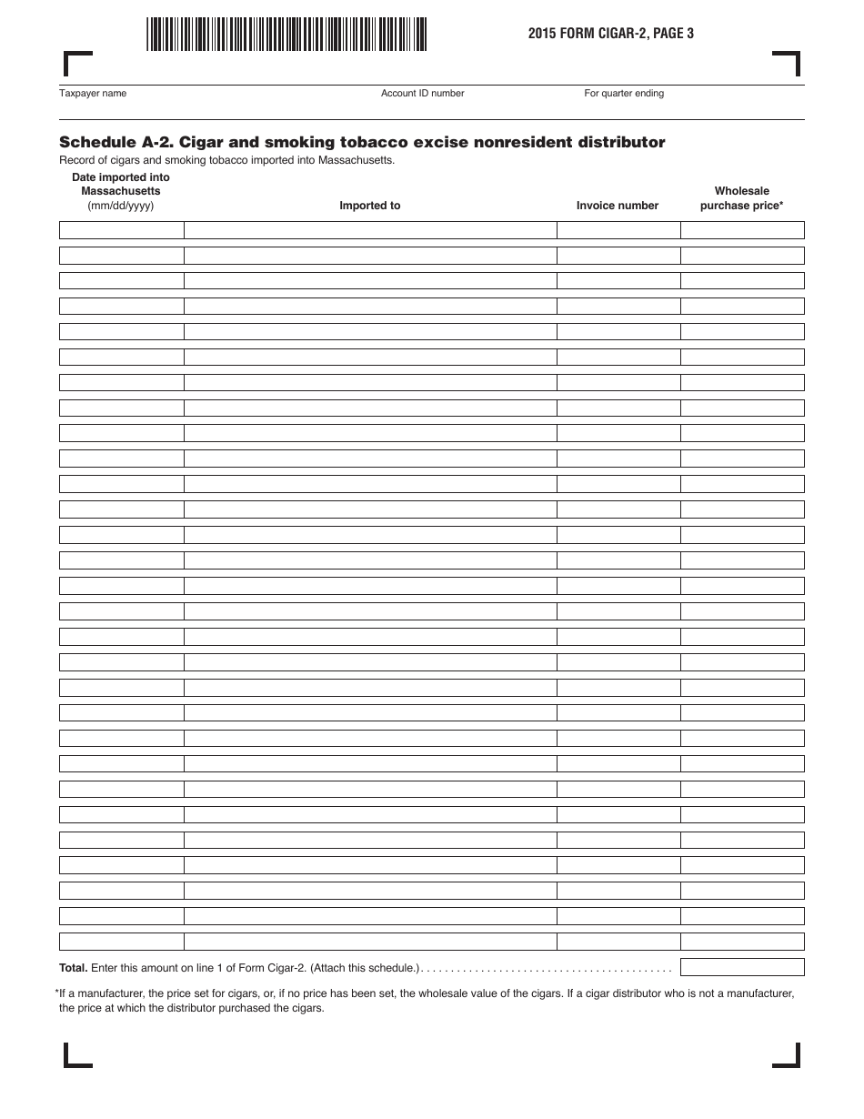 Form Cigar-2 Cigar and Smoking Tobacco Excise Return (For Transactions Occurring After September 30, 2013) - Massachusetts, Page 3