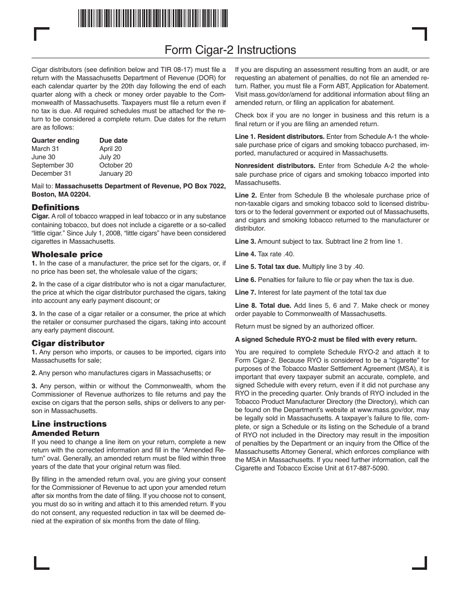 Form Cigar-2 Cigar and Smoking Tobacco Excise Return (For Transactions Occurring After September 30, 2013) - Massachusetts, Page 6