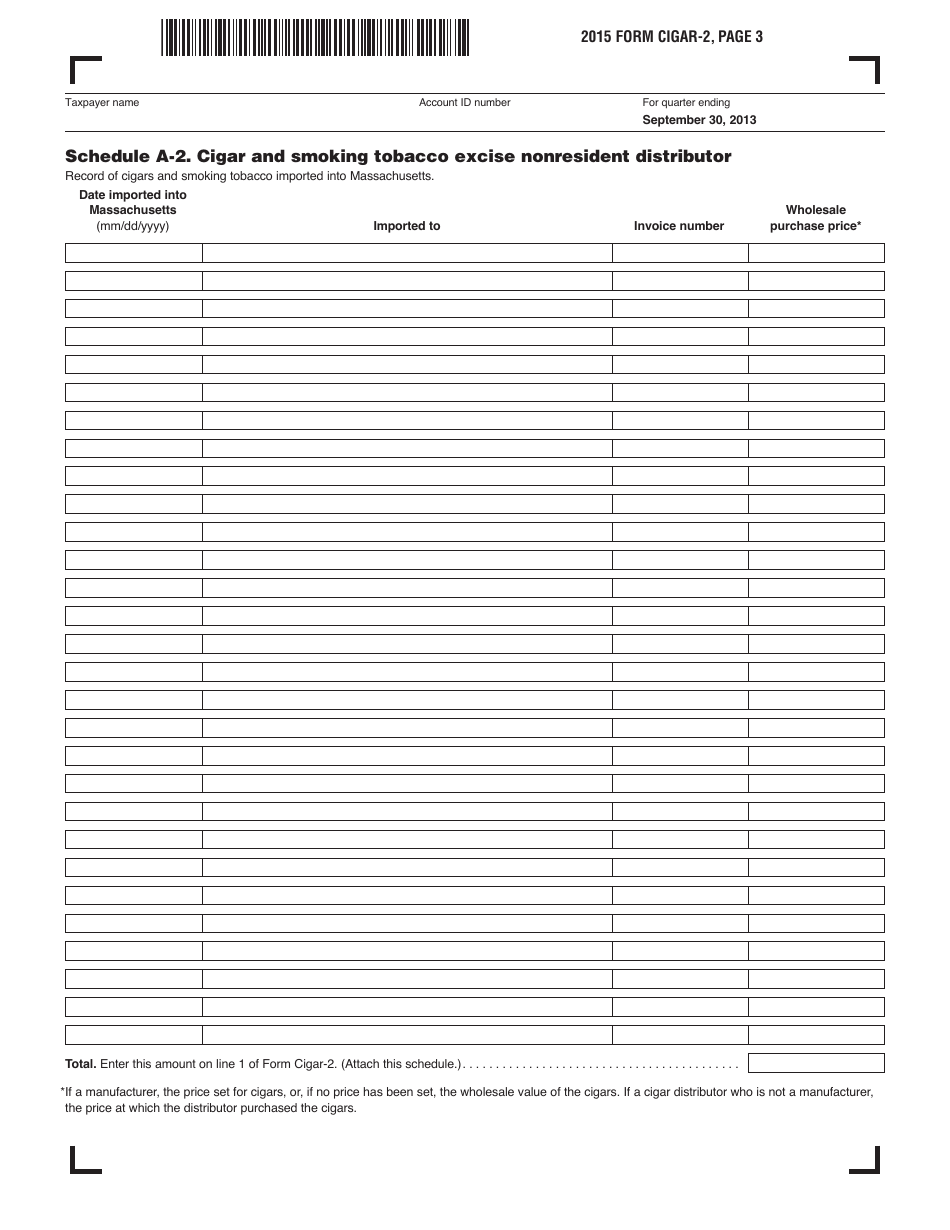 Form Cigar-2 Cigar and Smoking Tobacco Excise Return (July Through September 2013) - Massachusetts, Page 3