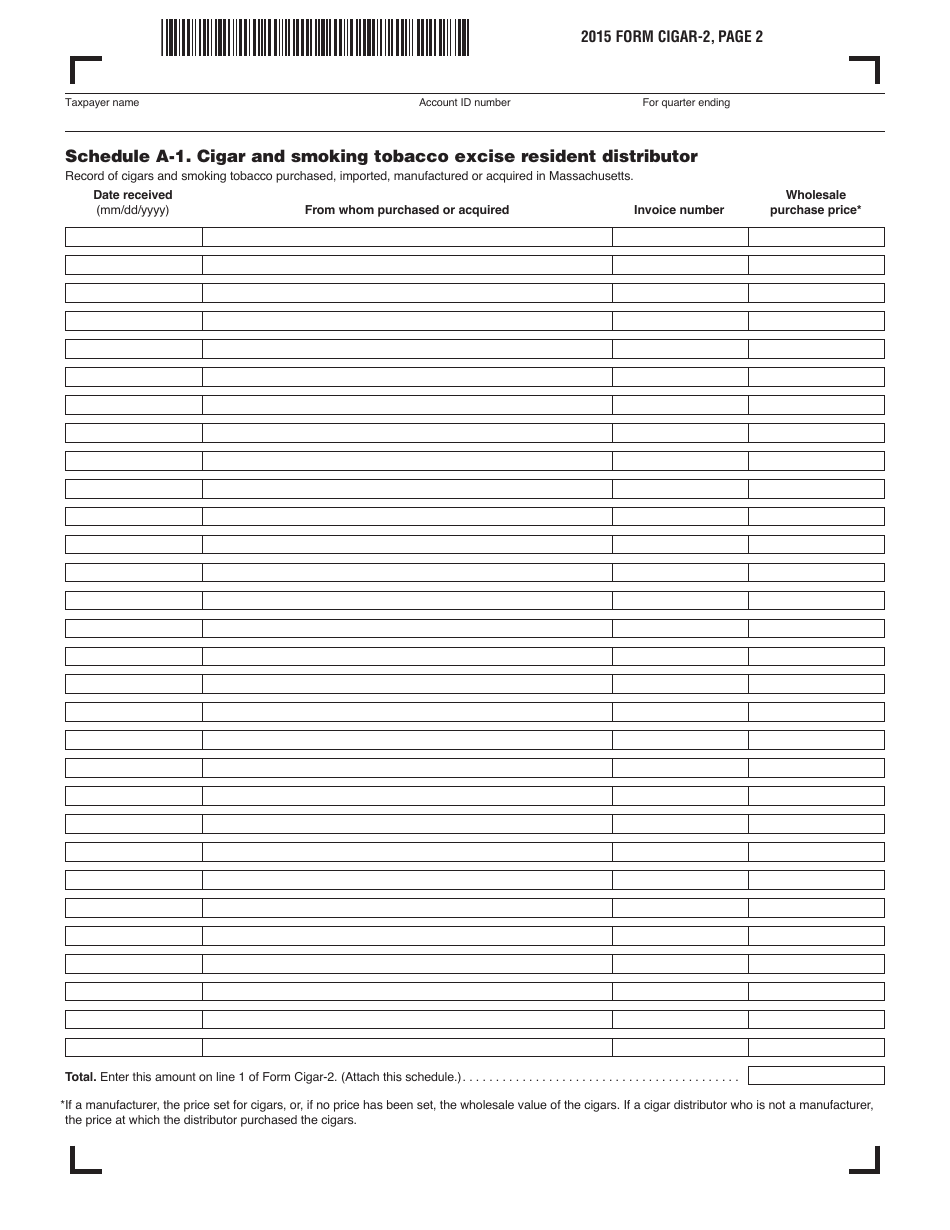 Form Cigar-2 Cigar and Smoking Tobacco Excise Return (October 2008 Through June 2013) - Massachusetts, Page 2