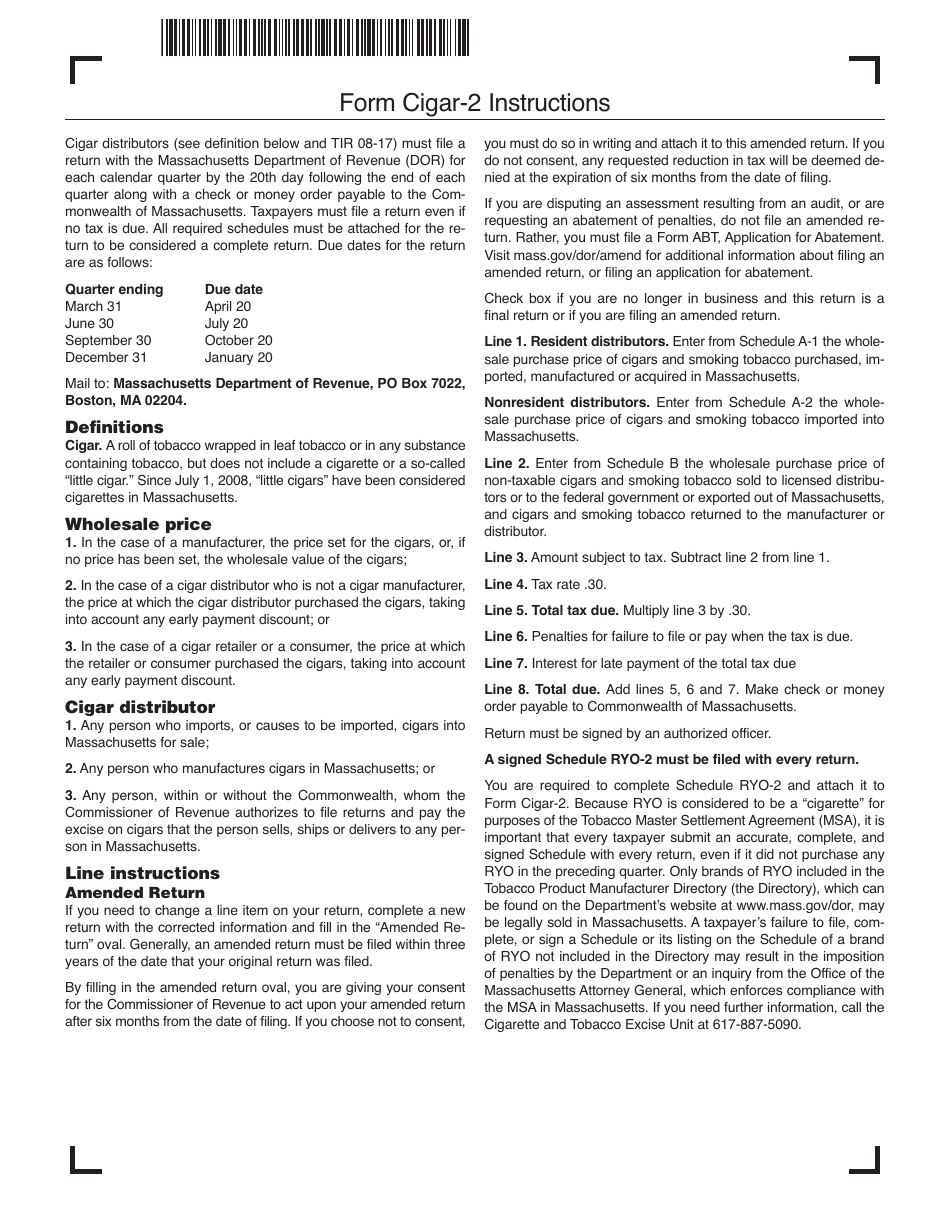 Form Cigar-2 Cigar and Smoking Tobacco Excise Return (October 2008 Through June 2013) - Massachusetts, Page 6