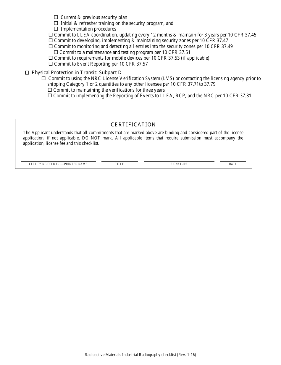 Industrial Radiography Licensing Checklist - Nevada, Page 4
